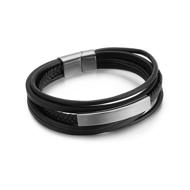 Simple Design Titanium Steel Leather Luck Bracelet