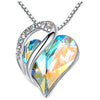 Silver tone heart necklace with faceted colored pendant and small accent stones