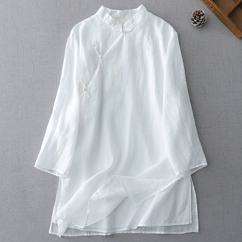 Solid Color Frog-Button Three Quarter Sleeve Double Layer Shirt