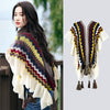 Knit Striped Poncho Wrap with Tassels, Cozy Travel Shawl