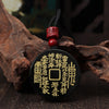 Black Obsidian Pendant Necklace with Buddhist Mantras and Symbols
