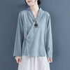 Women's Long Sleeve Cotton Linen Zen Shirt with Frog Buttons