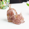 Resin Cat Figurine with Crystal Gravel, Desk Decor