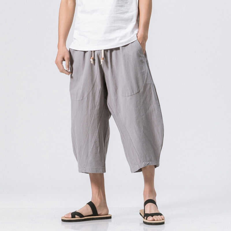 Men's Linen Drawstring Pants, Summer Casual 7/8 Length
