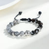 925 Sterling Silver Obsidian Bracelet with Leaf Charm