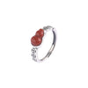 Sterling Silver Red Agate Gourd Ring Adjustable Open Band