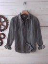 Men's Linen Cotton Long Sleeve Shirt Solid Color Lapel Button Down Top