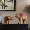 Resin Elephant Figurine with Woven Texture and Colorful Saddle