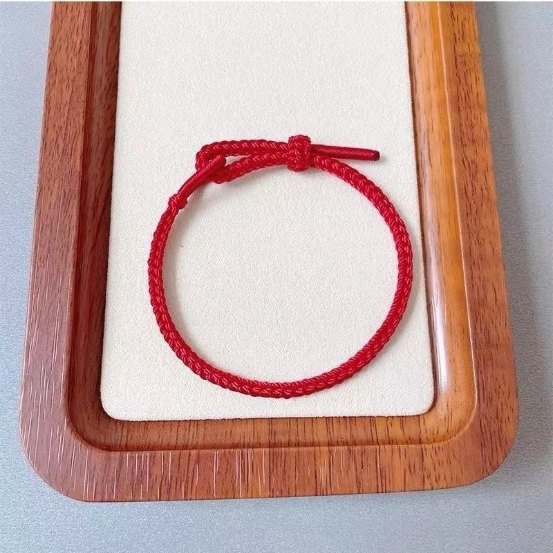 Handmade Red Rope Bracelet with Fu Charm, Peace Knot Design