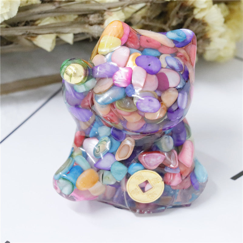 Lucky Cat Crystal Figurine, Resin Decor