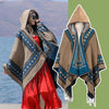 Hooded Knit Shawl Wrap, Tibetan Border Travel Poncho