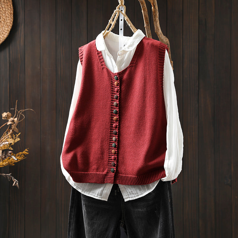 Women's Knit Vest with Colorful Buttons