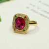 Lab-Created Ruby Ring with Geometric Halo Setting