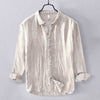 Men's Linen Cotton Long Sleeve Shirt Solid Color Lapel Button Down Top