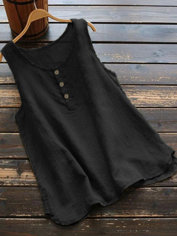 Women's Vest Cotton Linen Sleeveless Button Top