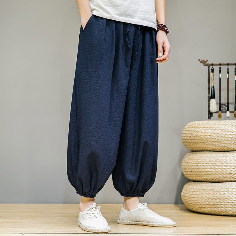Men's Harem Pants Cotton Linen Summer Drawstring