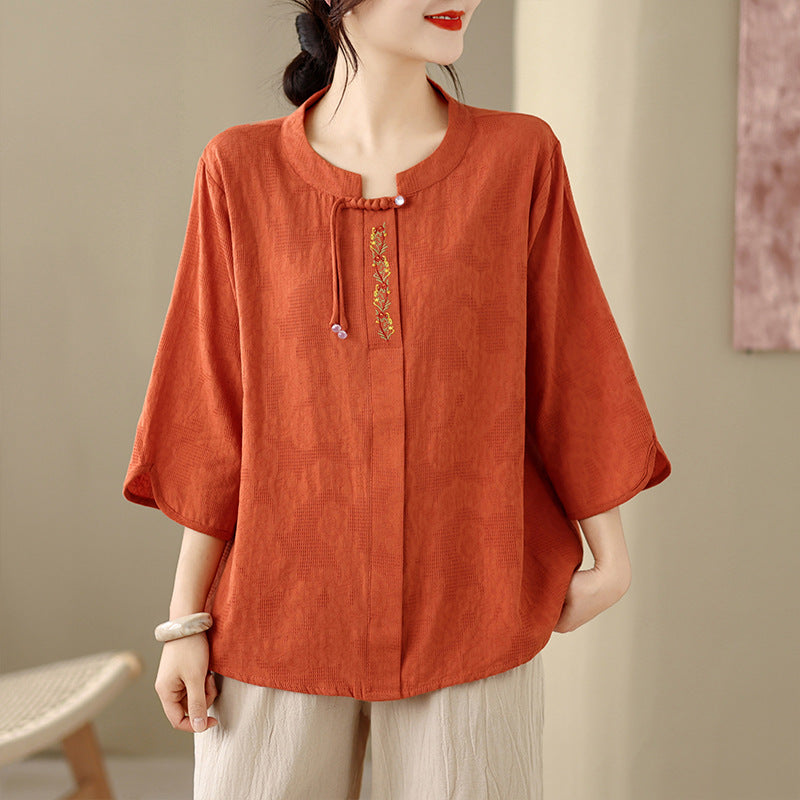 Embroidered Cotton Linen Top and Pants Set