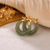 Green Round Bead Hoop Earrings Gold Tone Copper