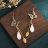 FengShui White Fortune Earrings Butterfly Drop Gold Tone