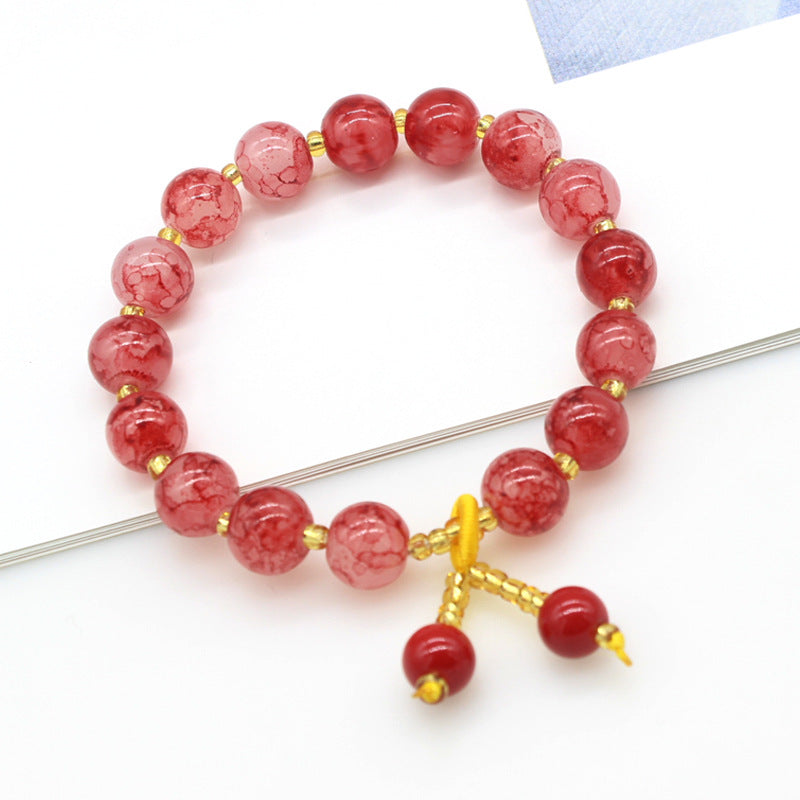 Liuli Glass Bead Bracelet with Cherry Charm