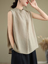 Casual Plain Back Button Design Stand Collar Women's Sleeveless Vest