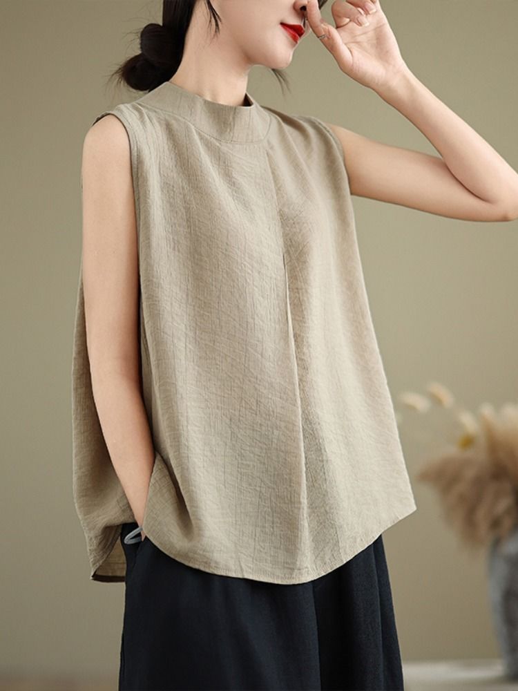Casual Plain Back Button Design Stand Collar Women's Sleeveless Vest