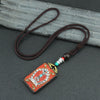 Ebony Wood Pendant Necklace with Buddhist Symbols
