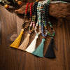 Long Beaded Necklace with Tassel, Natural Stone Mala
