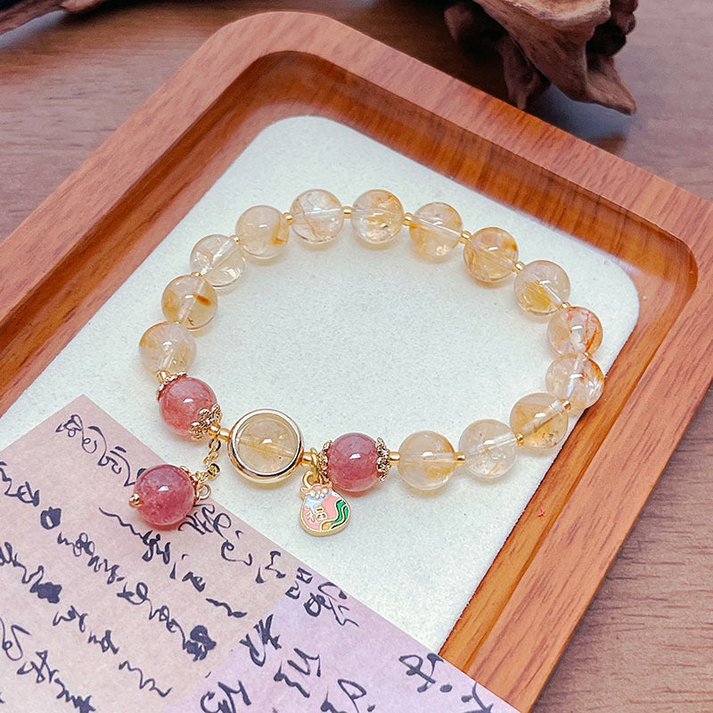 Citrine and Strawberry Quartz Charm Bracelet, 8mm Beads