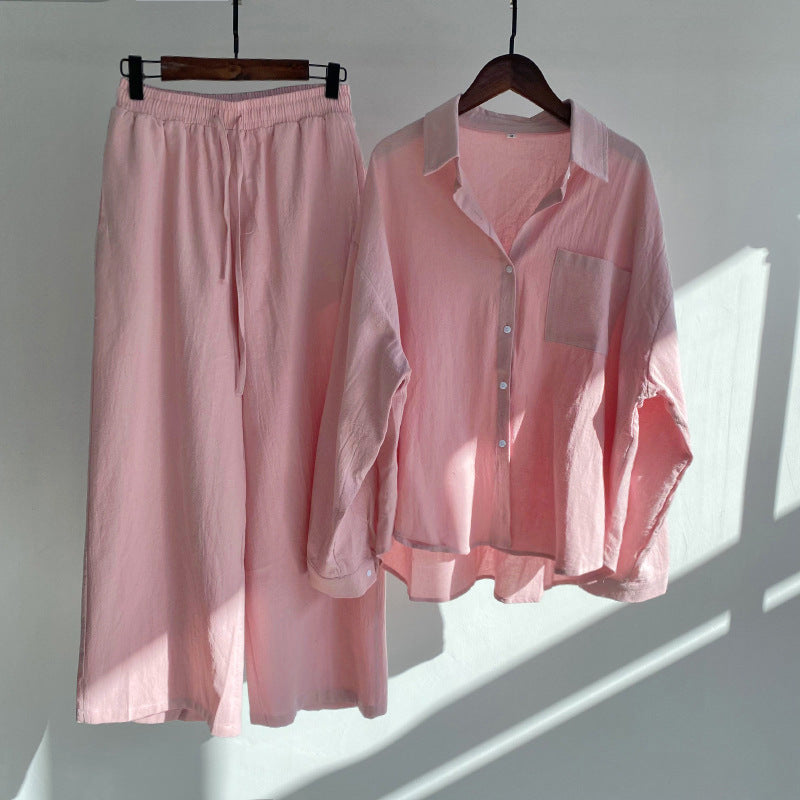 Women's Cotton Linen Meditation Set Long Sleeve Shirt Pants