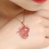 Strawberry Quartz Fox Necklace, 925 Silver or 14k Gold Plated