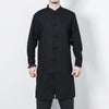 Men's Linen Mid-length Coat Frog Button Zen Clothing Fall Outerwear
