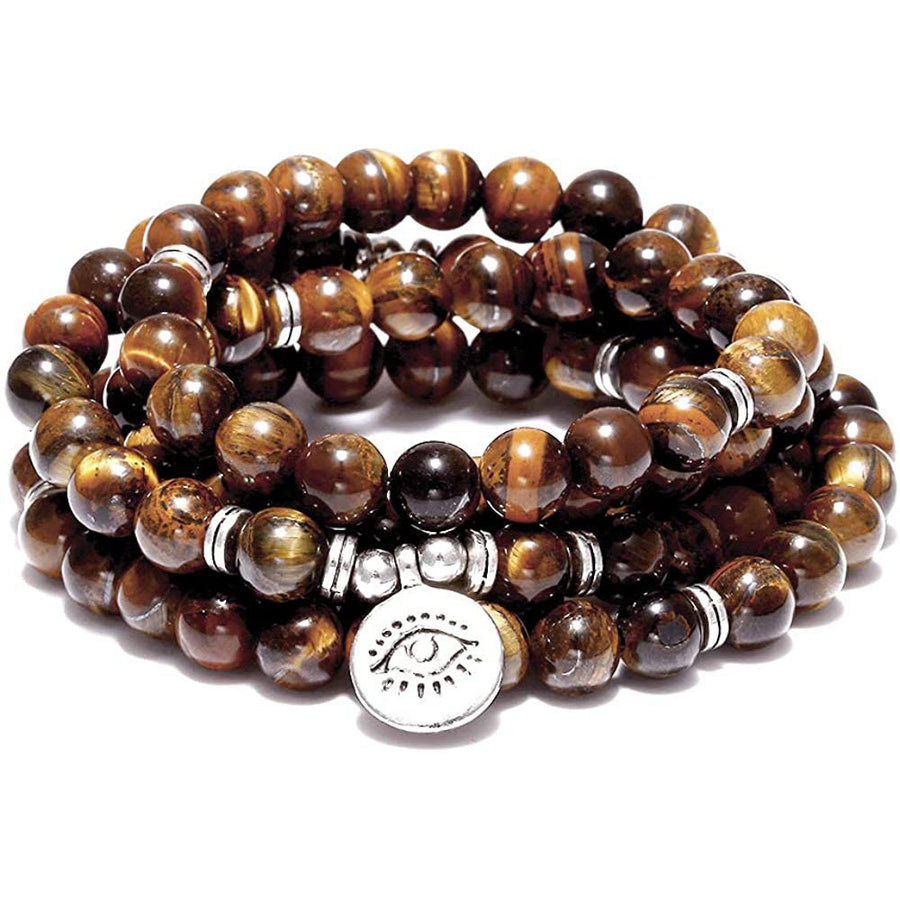 108 Natural Stone Mala Bead Lotus Pendant Bracelet