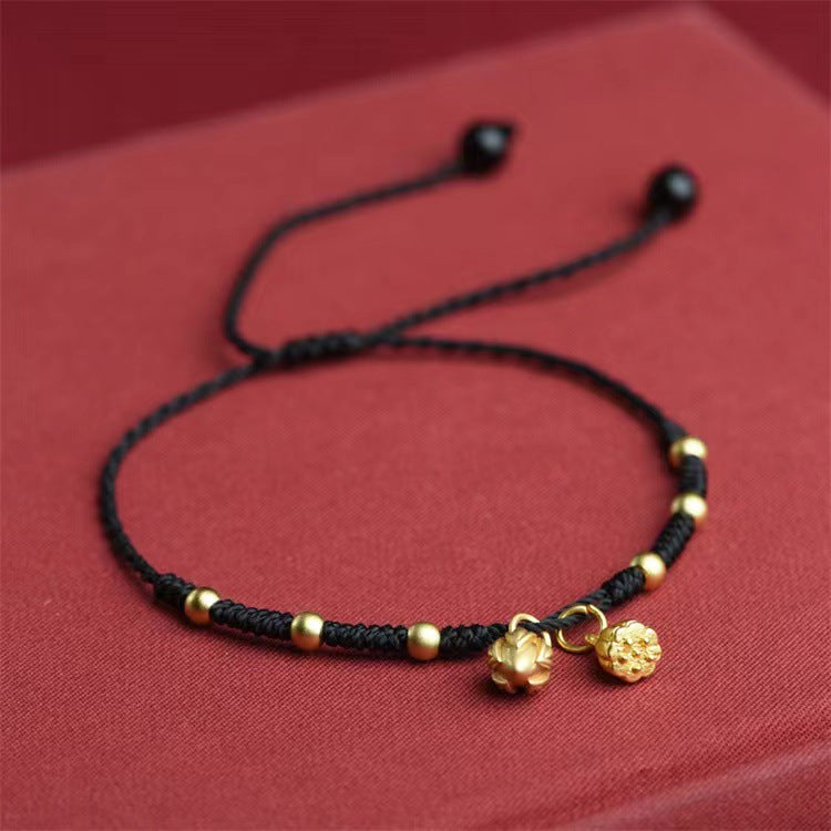 Lotus Pod Charm Luck String Rope Anklet with Agate Beads