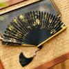 Chinese Style Bamboo Folding Fan with Silk Leaf and Tassel