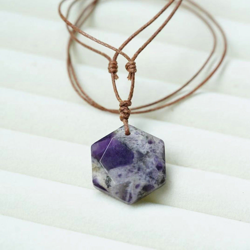 Hexagon Crystal Pendant Necklace Handmade Adjustable Cord