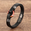 Stone Ring Leather Bracelet with Magnetic Clasp