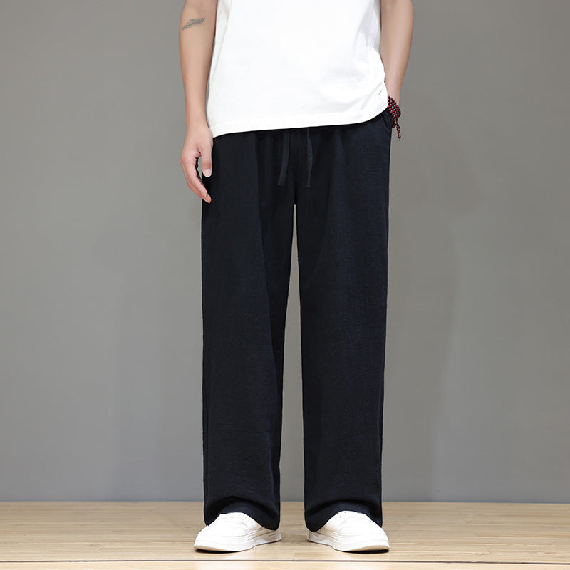 Men's Straight Leg Pants With Pockets Linen Cotton Blend