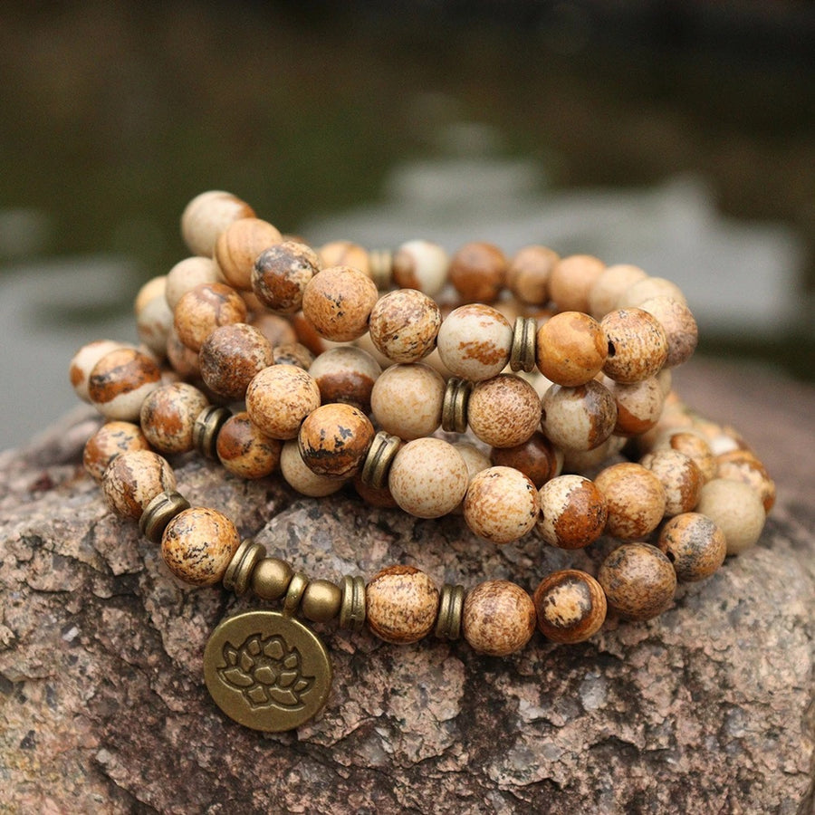 108 Mala Beads Bracelet Aquamarine Amazonite Red Agate Tiger Eye