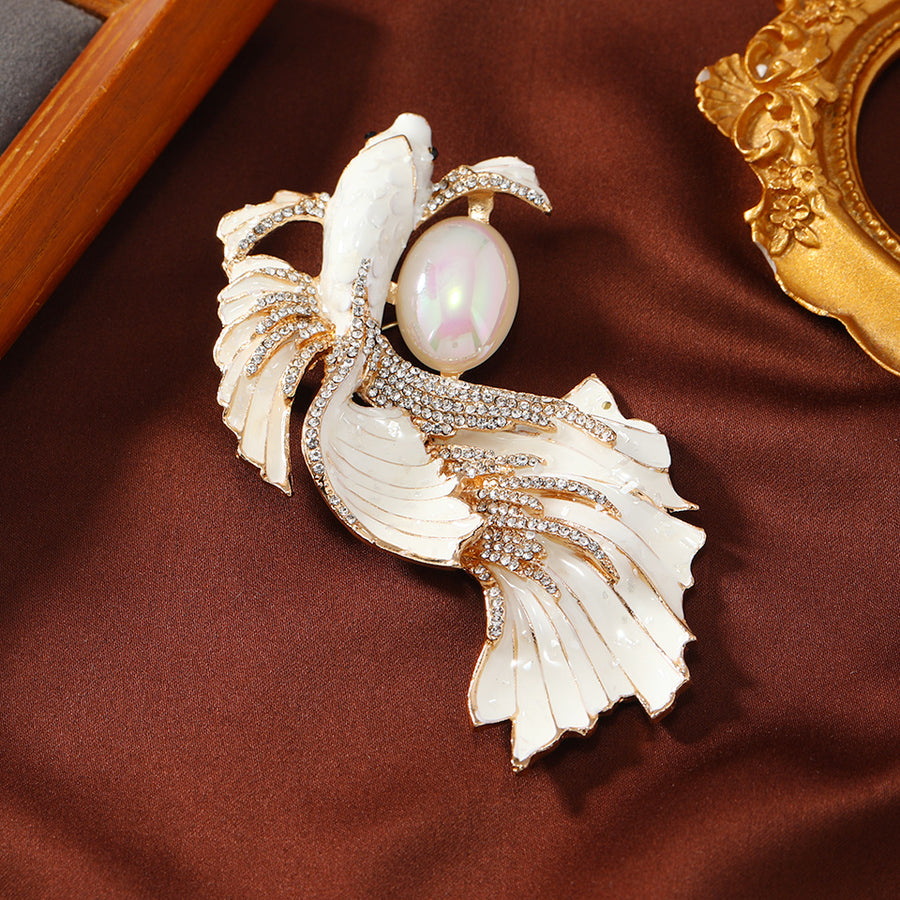 Vintage Enamel Fish Brooch with Faux Pearl