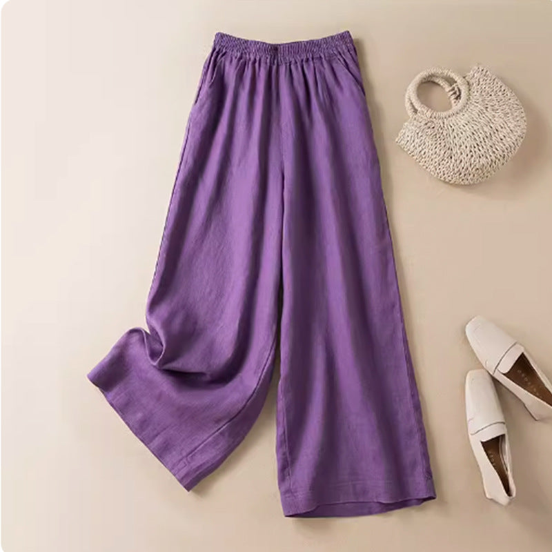 Women's Wide Leg Pants High Waist Cotton Linen Trousers