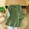 Women's Cotton Linen V-Neck Half Sleeve Shirt