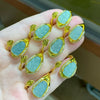 Natural Jade Leaf Adjustable Ring with Gold-Tone Setting