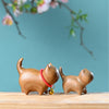 Carved Wood Cat Figurine with Bell - Cute Animal Desk Decoration