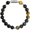 Tiger Eye and Black Bead Bracelet with Om Mani Padme Hum Charm