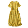 Women's Short Sleeve Polka Dot Linen Dress with Tie Waist