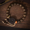Mountain Ghost Coin Wood Bracelet, Golden Silk Nanmu Beads