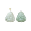 Two Tianshan jade pendants carved in the shape of a smiling Buddha with metal clasps