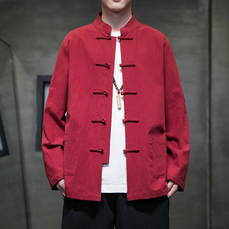 Men's Long Sleeve Tang Suit Jacket Chinese Style Linen Shirt