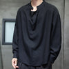 Men's Linen Long Sleeve Shirt, Solid Color Stand Collar Pullover Top